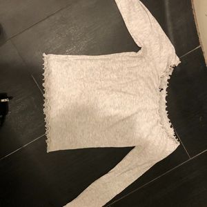 brandy off the shoulder grey top